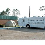 Temporary Emergency Dispatch Center in Hancock Co.<br> Mississippi. Mobile unit from Bolivar Co. EMA was staffed <br> by local dispatchers and Florida ham radio operators <br> via Florida SERT (State Emergency Response Team).