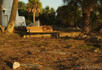 Ranger John McKenzie's bench rests on concrete after damage by huricane Hermine. (09-06-2016) - St. Marks National Wildlife Refuge.