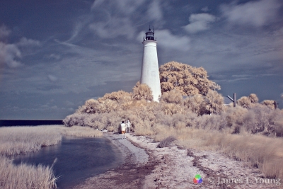 Visitors on Lighthouse beach in infrared. (8/7/2015) - St. Marks National Wildlife Refuge.