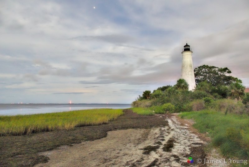 Lighthouse illuminated only by moonlight. (09-05-2017) - St. Marks National Wildlife Refuge.