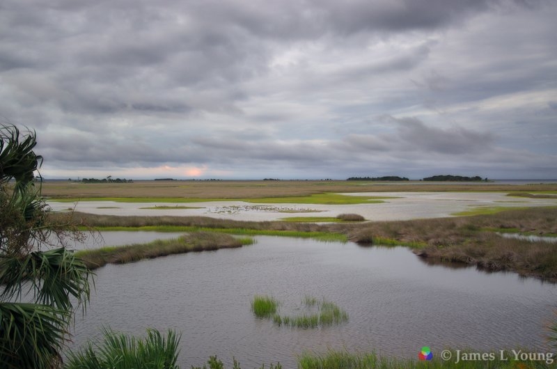 View 1 from the lighthouse observation deck looking at hurricane Hermine storm clouds. (09-01-2016) - St. Marks National Wildlife Refuge.