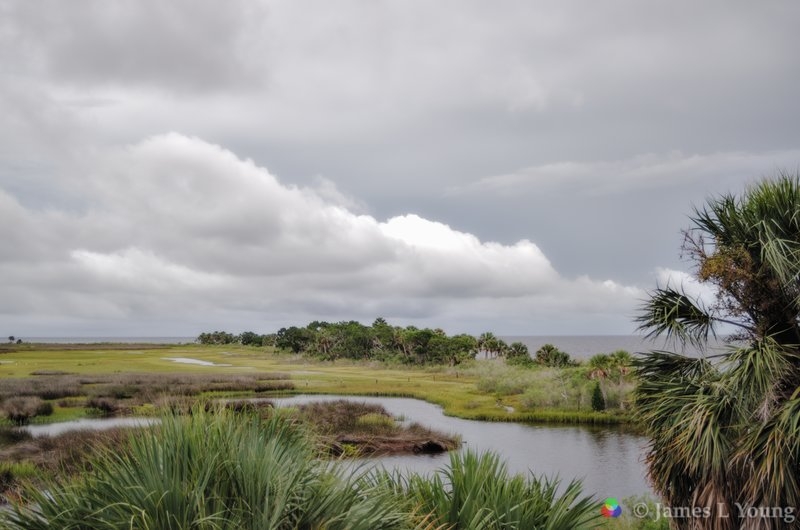 View 2 from the lighthouse observation deck looking at hurricane Hermine storm clouds. (09-01-2016) - St. Marks National Wildlife Refuge.